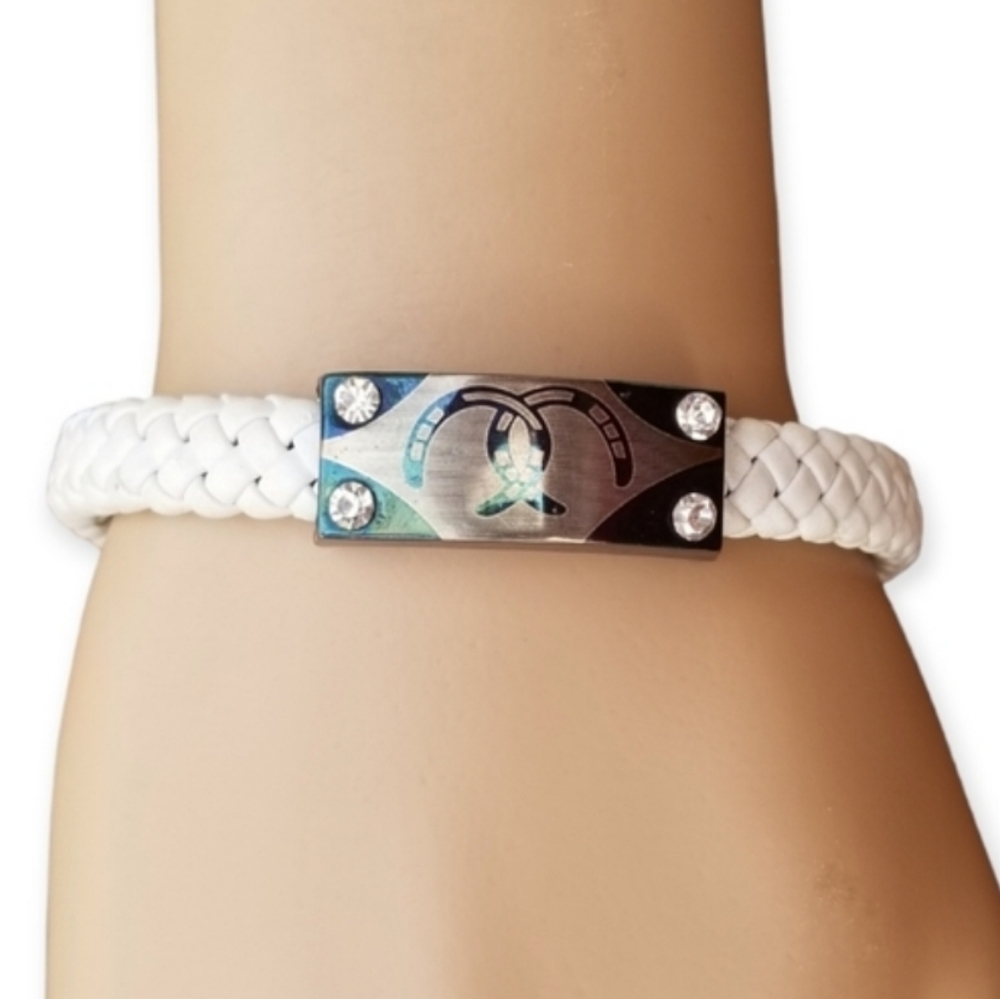WHITE BRAIDED LEATHER COWGIRL FASHION BRACELET